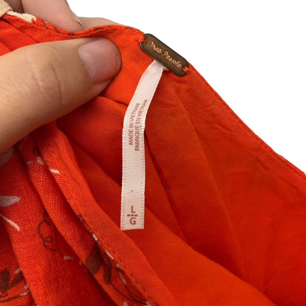 Free People One Shoulder Linen Floral Mini Dress Red Boho - Picture 7 of 12